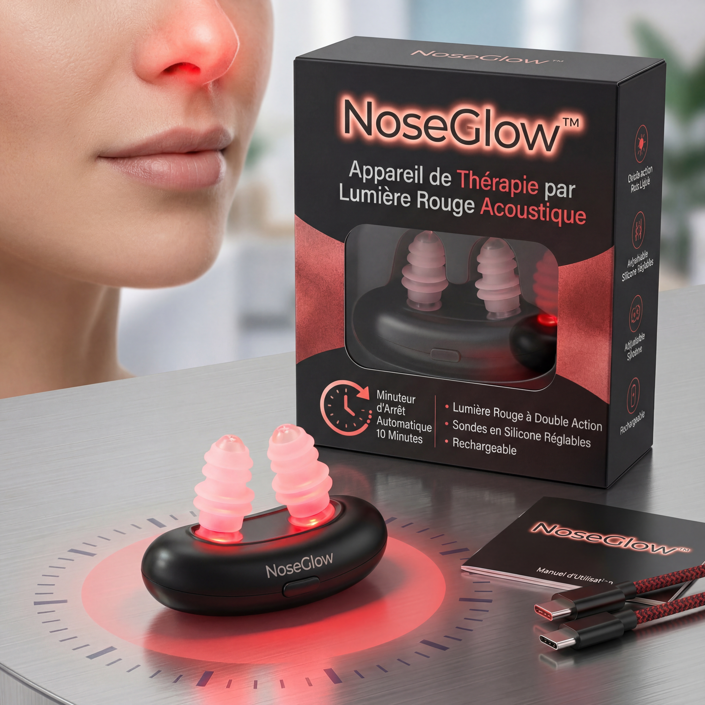 NoseGlow™ 2.0 - Thérapie Nasale par Lumière Rouge